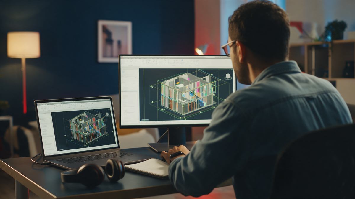 Ingeniero siguiendo una clase en vivo de Revit desde casa